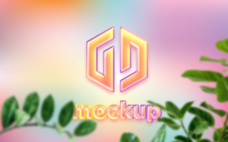 Mockup con logo a colori caramelle dietro le foglie verdi