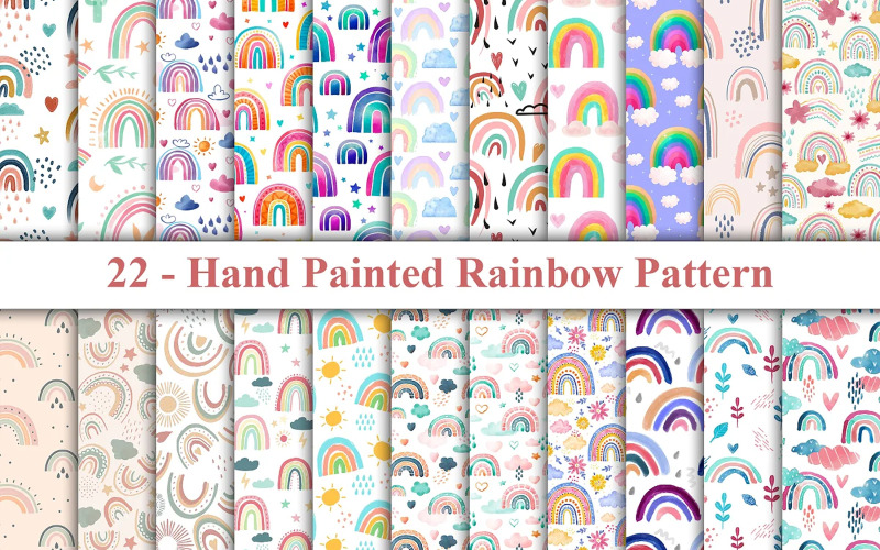 Padrão de arco-íris pintado à mão, papel digital de padrão de arco-íris, fundo de arco-íris
