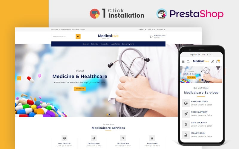 Prestashop-thema van de medische zorggeneeskundewinkel