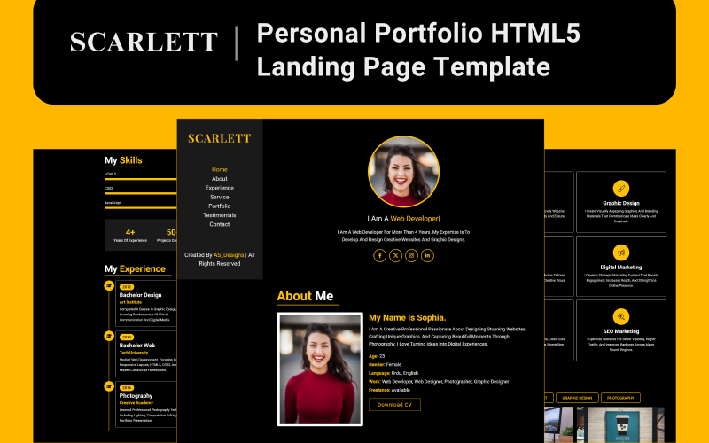 Scarlett - Modèle de page d'accueil HTML5 pour portfolio personnel
