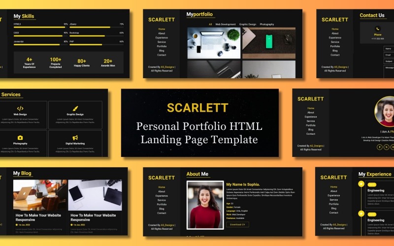 Scarlett – Šablona webu HTML vstupní stránky osobního portfolia