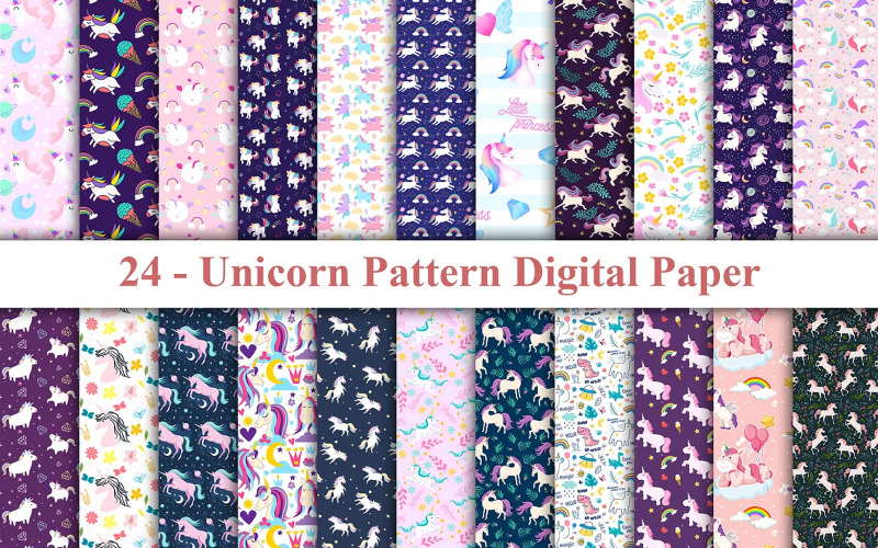 Unicorn Pattern Digital Paper, Unicorn Pattern, Unicorn Bakgrund