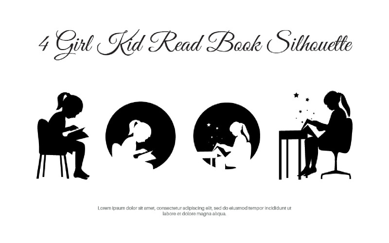 4 Girl Kid Läs bok Silhouette