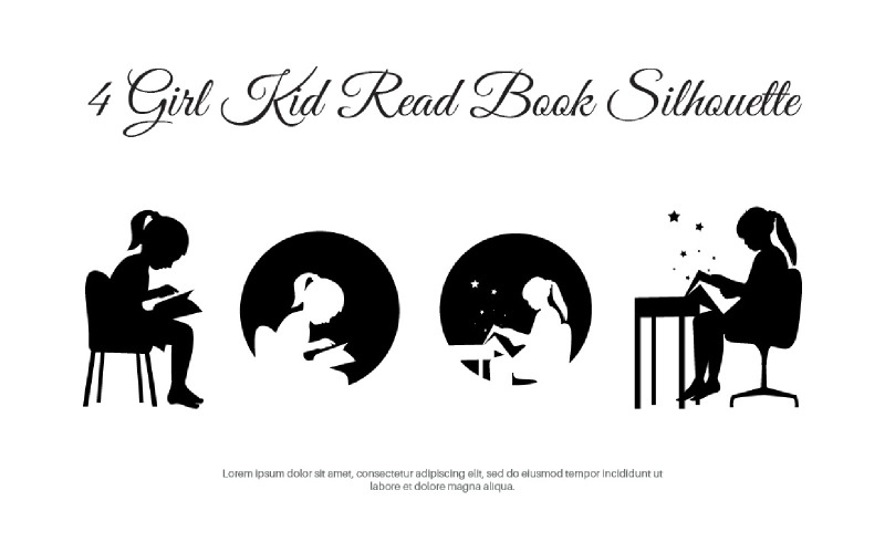 4 niña niño leer libro silueta