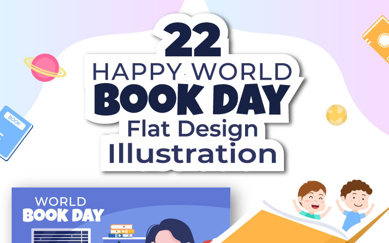 22 Día Mundial del Libro Ilustración plana
