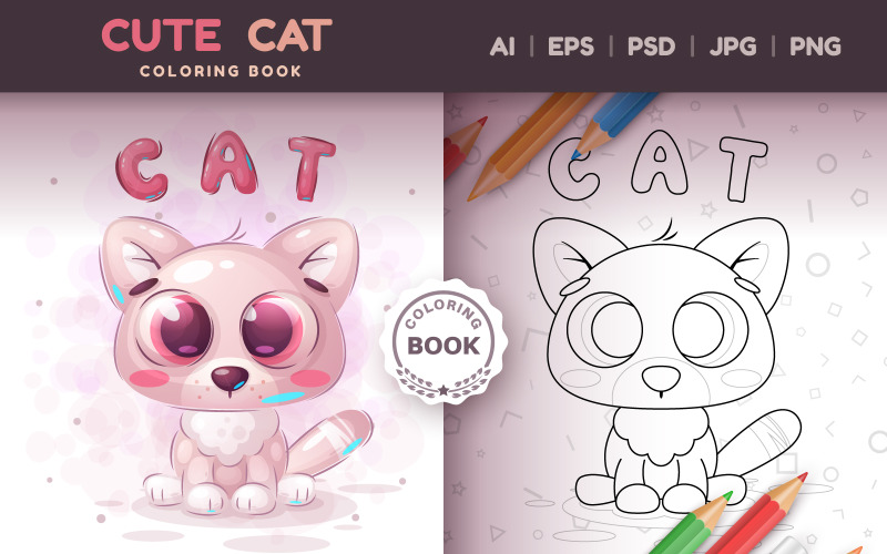 Китти - игра для детей, книжка-раскраска, графическая иллюстрация