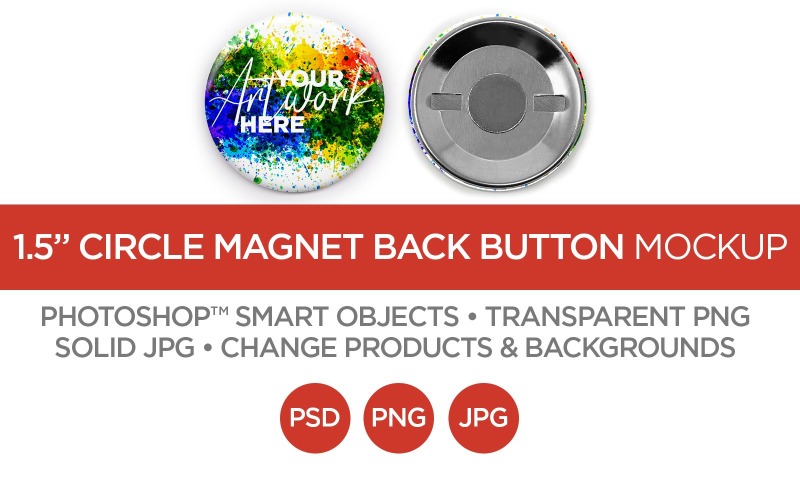 1,5-дюймовая круглая кнопка с редкоземельным магнитом сзади Макет и шаблон