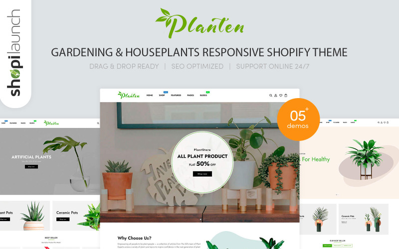 Planten - Trädgårdsskötsel & krukväxter Responsivt Shopify-tema