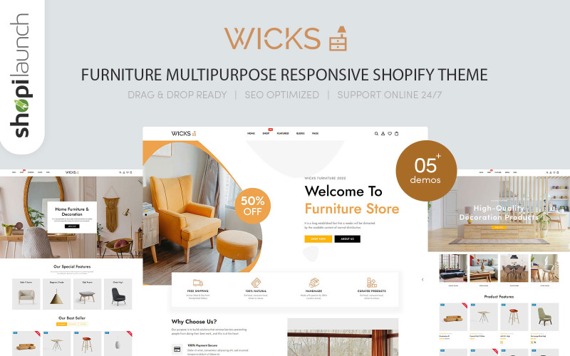 Wicks - Меблева багатофункціональна адаптивна тема Shopify
