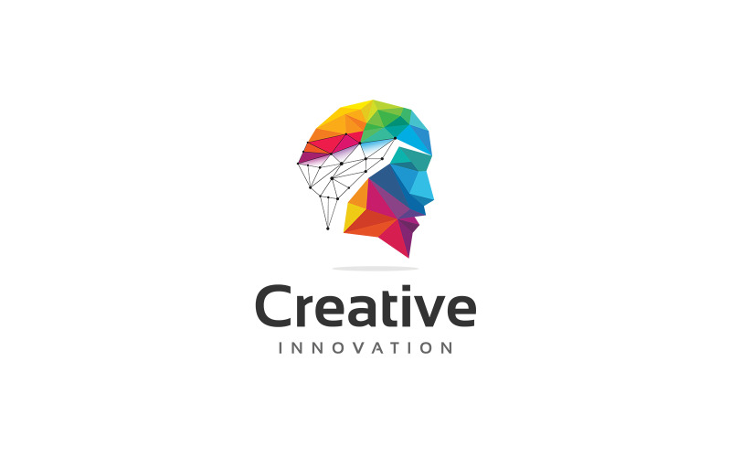 Creativo - Modello di logo del cervello della mente umana poligonale