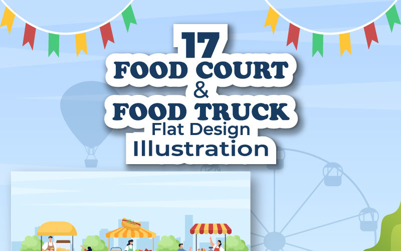 17 Food Court i Food Truck Płaska konstrukcja ilustracji
