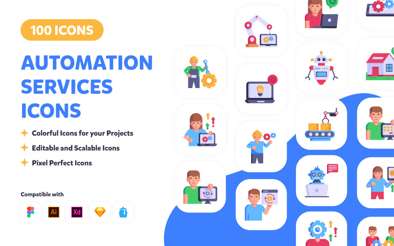 100 iconos de servicios de automatización