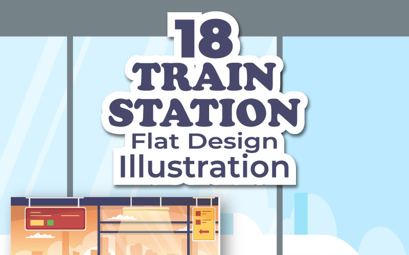 18 Bahnhofs-flache Design-Illustration