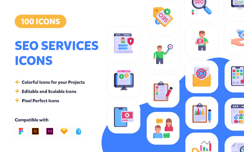 100 ikon usług SEO - projekty wektorowe