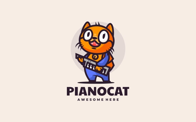Piano Cat Mascot Cartoon Logo