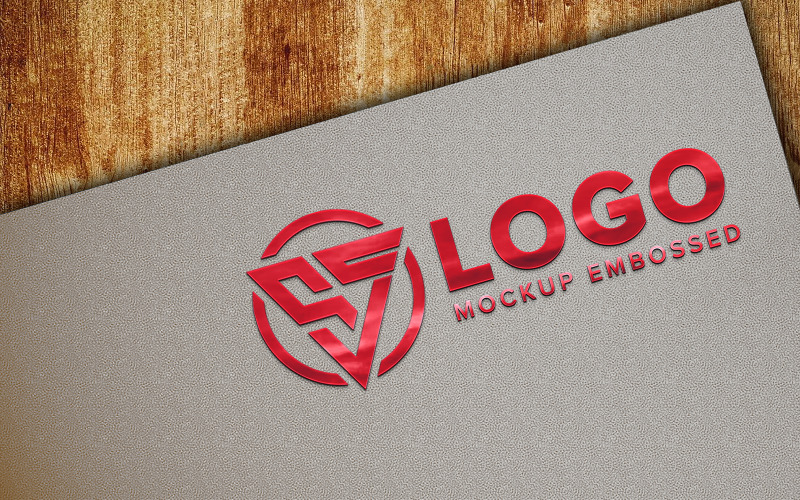 Graues Papier geprägtes rotes Logo Mockup Design PSD-Vorlage