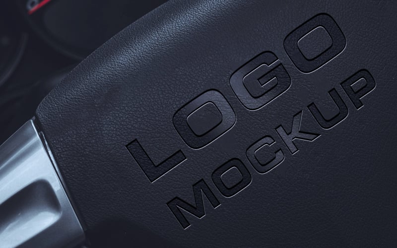 Logo Mockup Luxury Black Leather Car Staring Psd Template