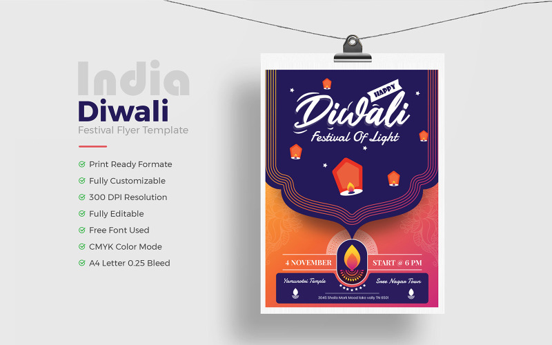 Modèle de Flyer attrayant de Diwali
