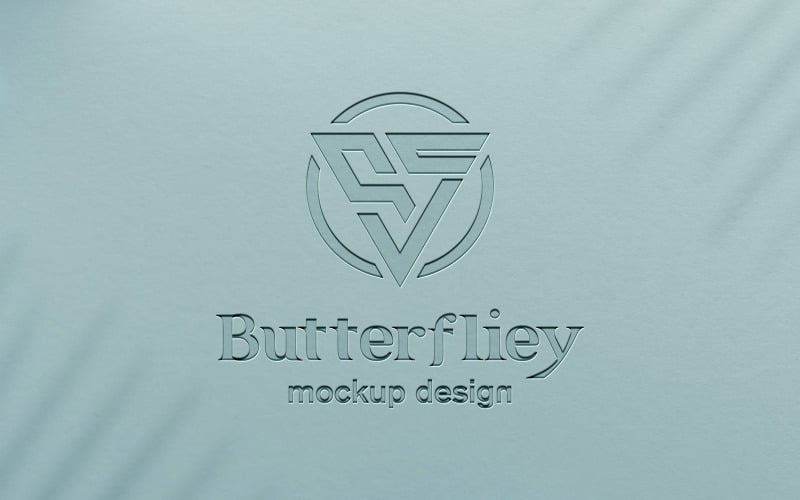 Vyražené azurové logo na maketě pozadí textury papíru