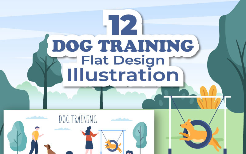12 Hunde-Trainingszentrum-flache Design-Illustration