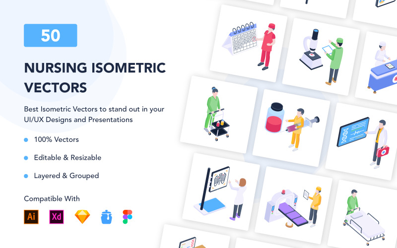 50 isometrische verpleegvectoren