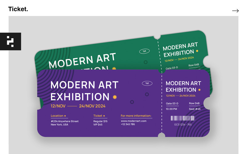 Modèle de billet d'exposition d'art