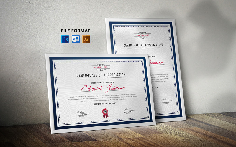 Certificate of Appreciation Template available in A4 and US letter size