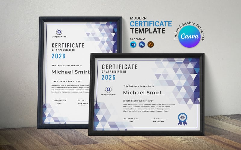 Corporate Certificate Canva & Word - Both Landscape and Portrait