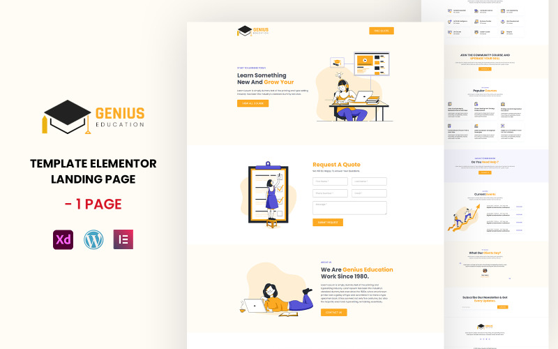 Genius Education – online vzdělávání připravené k použití šablona Elementor