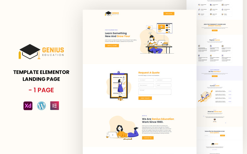 Genius Education - Onlineutbildning redo att använda Elementor-mall