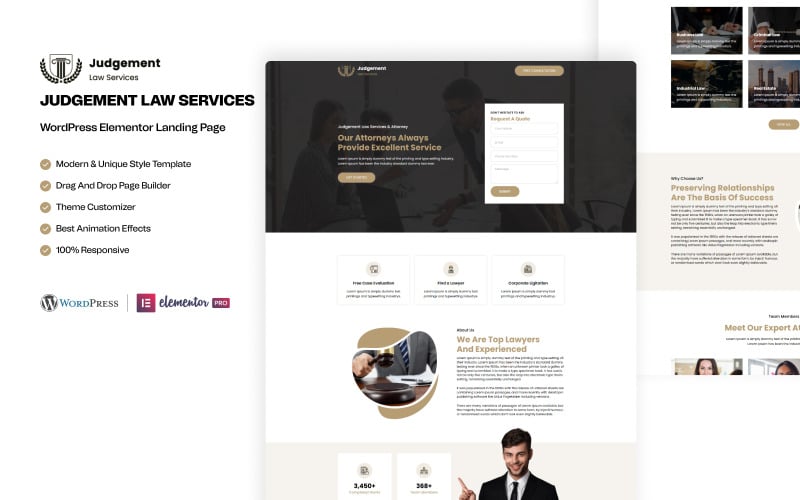 Giudizio – Modello Elementor pronto all'uso per servizi legali WordPress