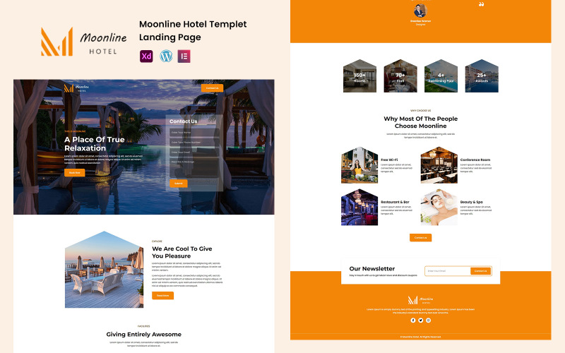 Moonline Hotel - Гостиничные услуги Готовый к использованию шаблон Elementor