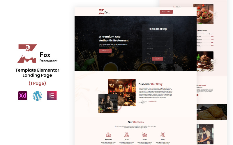 Ristorante ZFox - Modello Elementor pronto per l'uso di attività alimentari