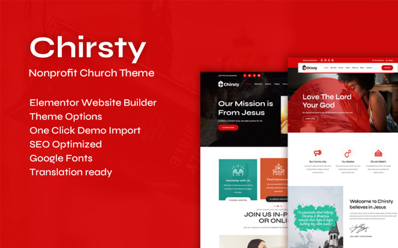 Téma WordPress Chirsty - víceúčelová nezisková církev