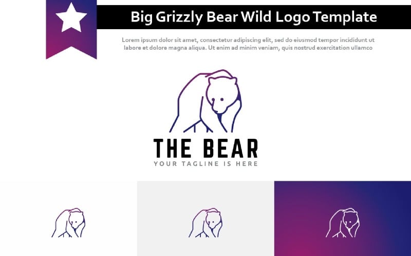 Szablon logo Big Grizzly Bear Wild Nature Monoline