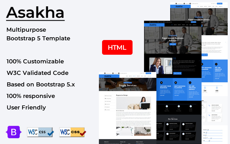 Asakha es una plantilla HTML empresarial multipropósito