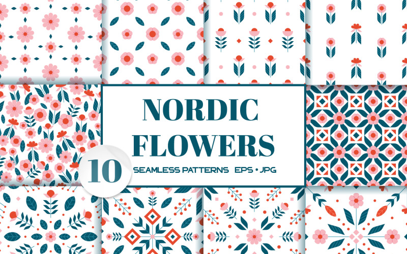 Flores geométricas nórdicas Vector patrones sin fisuras