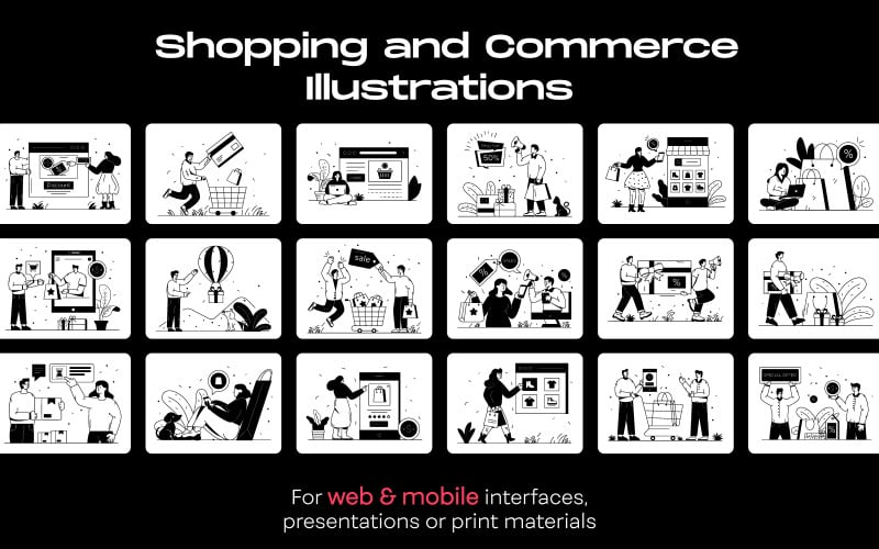 50 Glyph E-commerce Illustrations