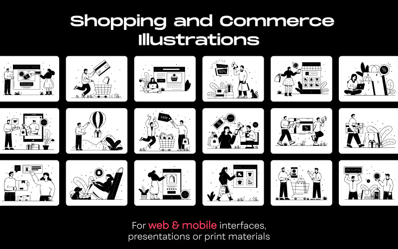 50 illustrazioni di e-commerce di glifi