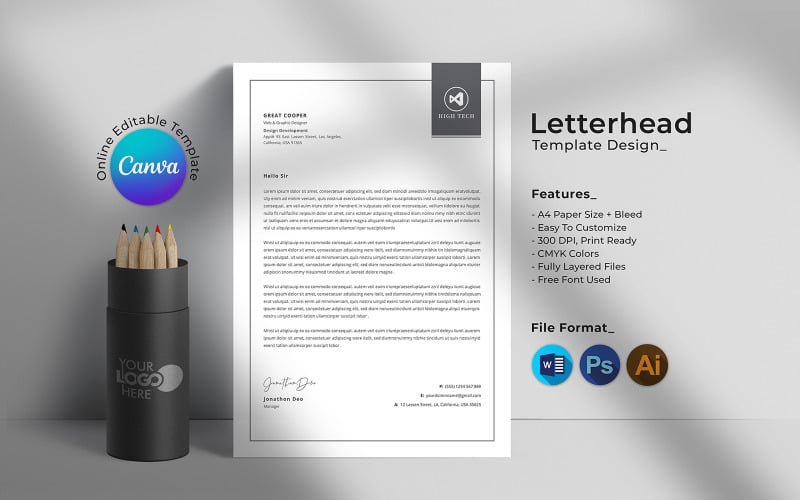 Modèle de conception de papier à en-tête A4 High Tech Canva