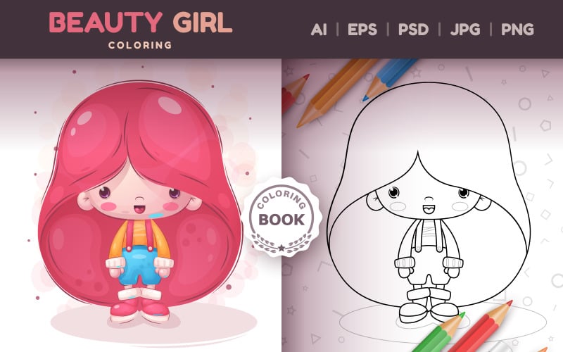 Beauty Girl - jogo para crianças, livro para colorir, ilustração gráfica