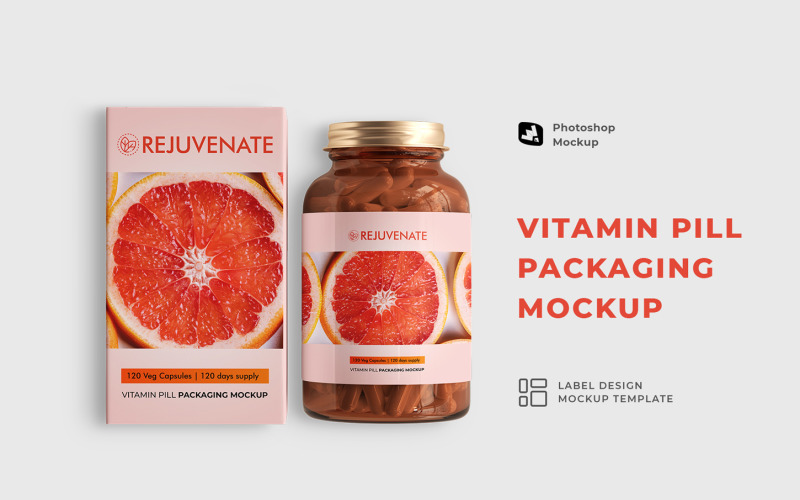 Glänsande Vitamin Pill Packaging Mockup