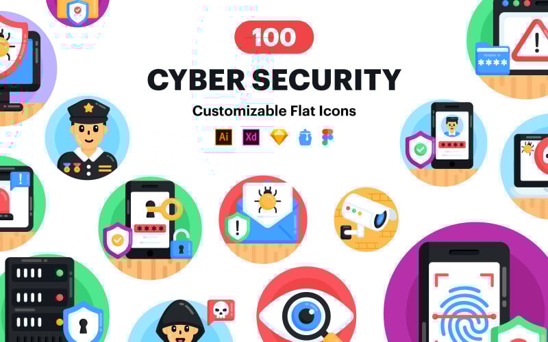 Iconos de ciberseguridad - 100 concepto plano