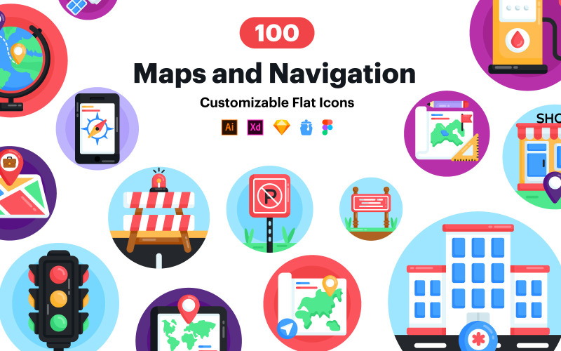 Ikona navigace - 100 mapových vektorových ikon