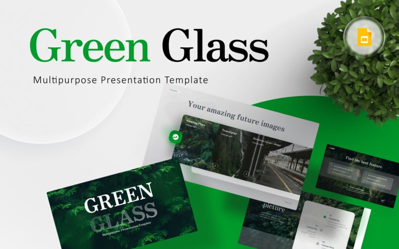 Modello di diapositive Google professionali multiuso in vetro verde