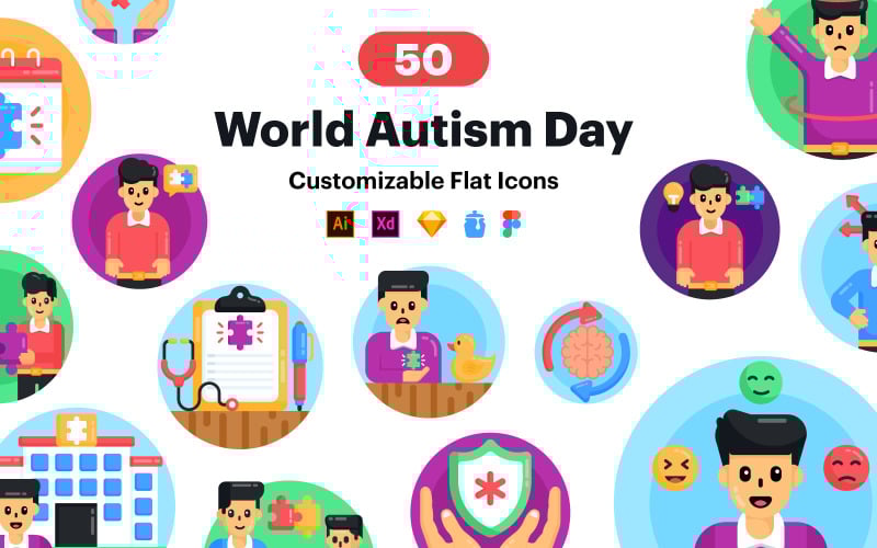 Ícones do autismo - 50 vetores do dia do autismo