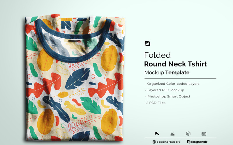 Maqueta de camiseta de cuello redondo doblada