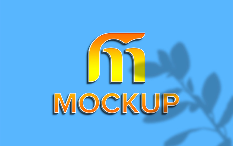 Maqueta de nuevo logotipo de estilo 3d en efecto de sombra de hojas con fondo azul