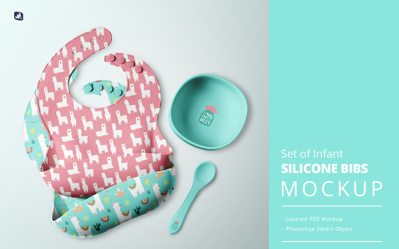 Set of Infant Silicone Bibs Mockup
