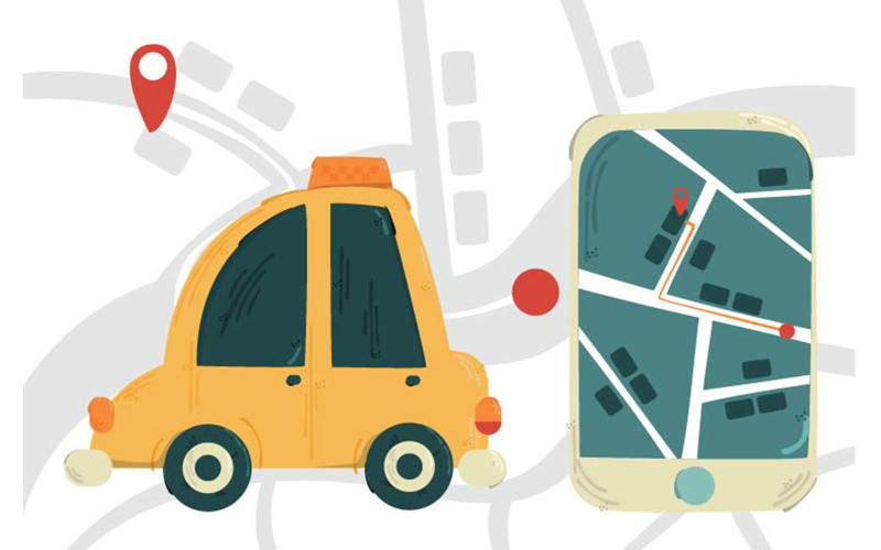 Taxi Mobile App koncepció illusztráció
